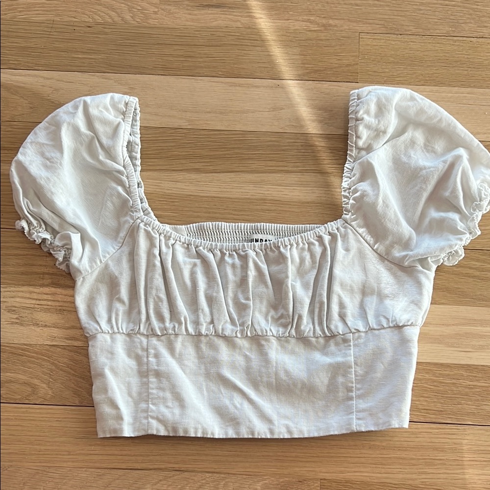 Sunday Best White Smocked Puff Sleeve Crop Top